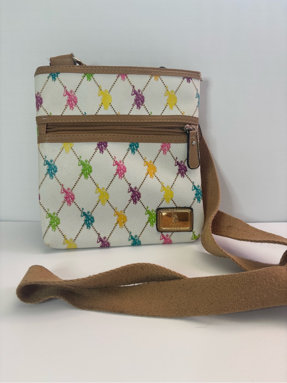 Vintage Crossbody Shoulder Bag with Multicolor Pony Print